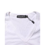 Dolce & Gabbana White Cotton V-Neck Short Sleeves T-shirt with label view