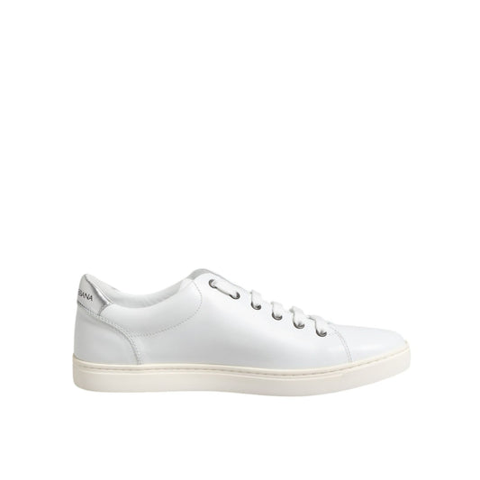 Dolce & Gabbana White Crown Bee Leather Low Top Sneakers Shoes in calf leather with rubber sole and logo details, made in Italy.