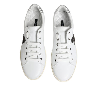 Dolce & Gabbana White Crown Bee Leather Low Top Sneakers Shoes, men's fashion, high-quality Italian craftsmanship