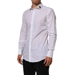 Dolce & Gabbana White Crown Collared GOLD Formal Dress Shirt with long sleeves, ideal for upscale events and crafted from premium cotton.