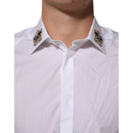 Dolce & Gabbana White Crown Collared GOLD Formal Dress Shirt with gold accents and intricate crown design for upscale occasions.