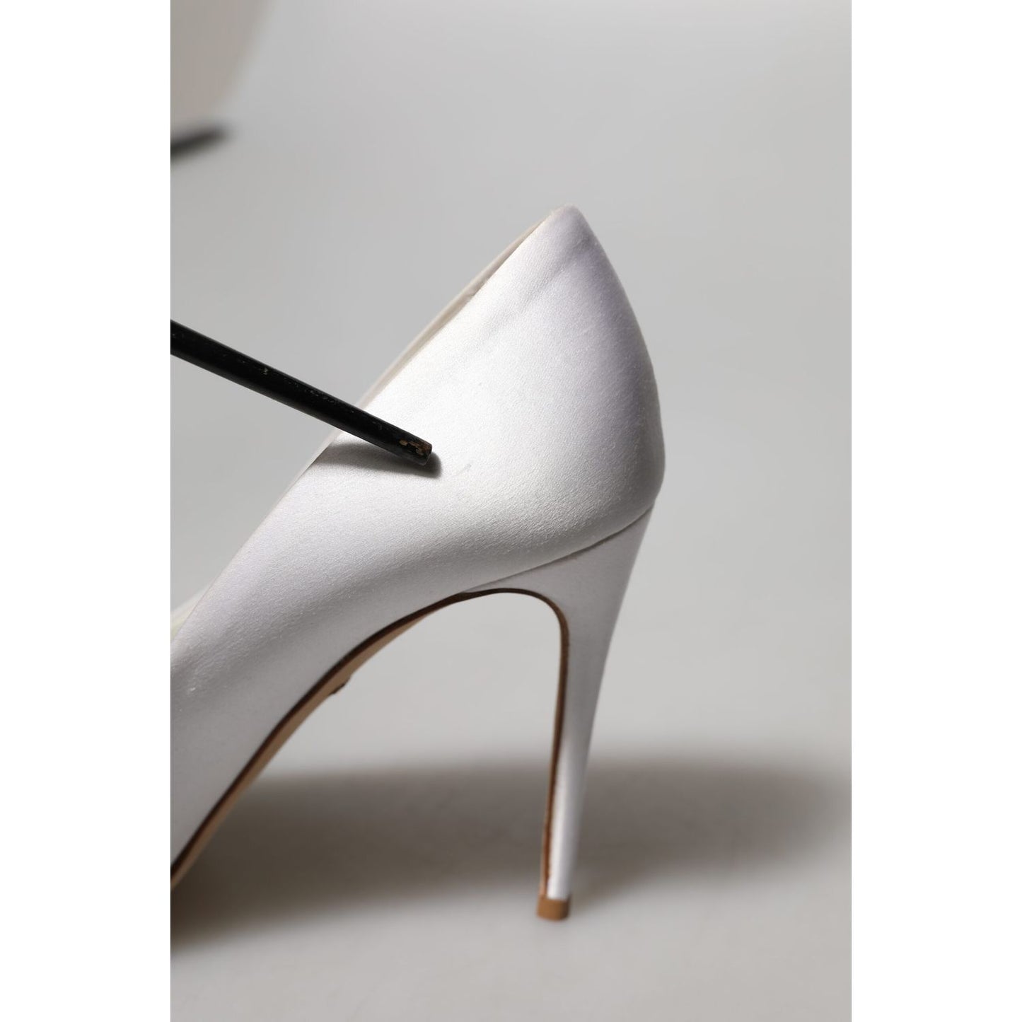 Dolce & Gabbana White Crystals Peep Toe Satin Pumps Shoes