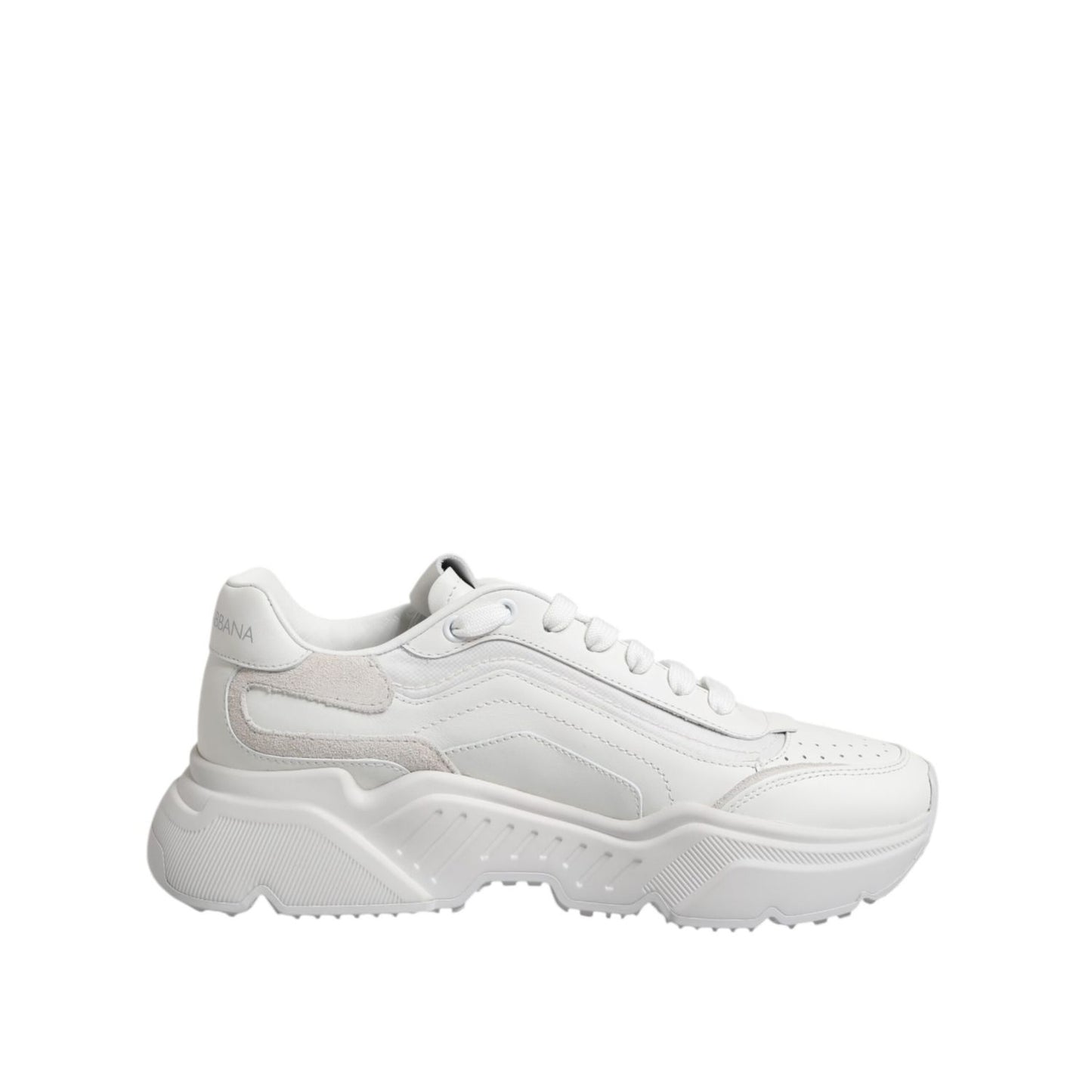 Dolce & Gabbana White Daymaster Low Top Mens Sneakers Shoes, sporty design, premium material, chunky rubber sole, side view.