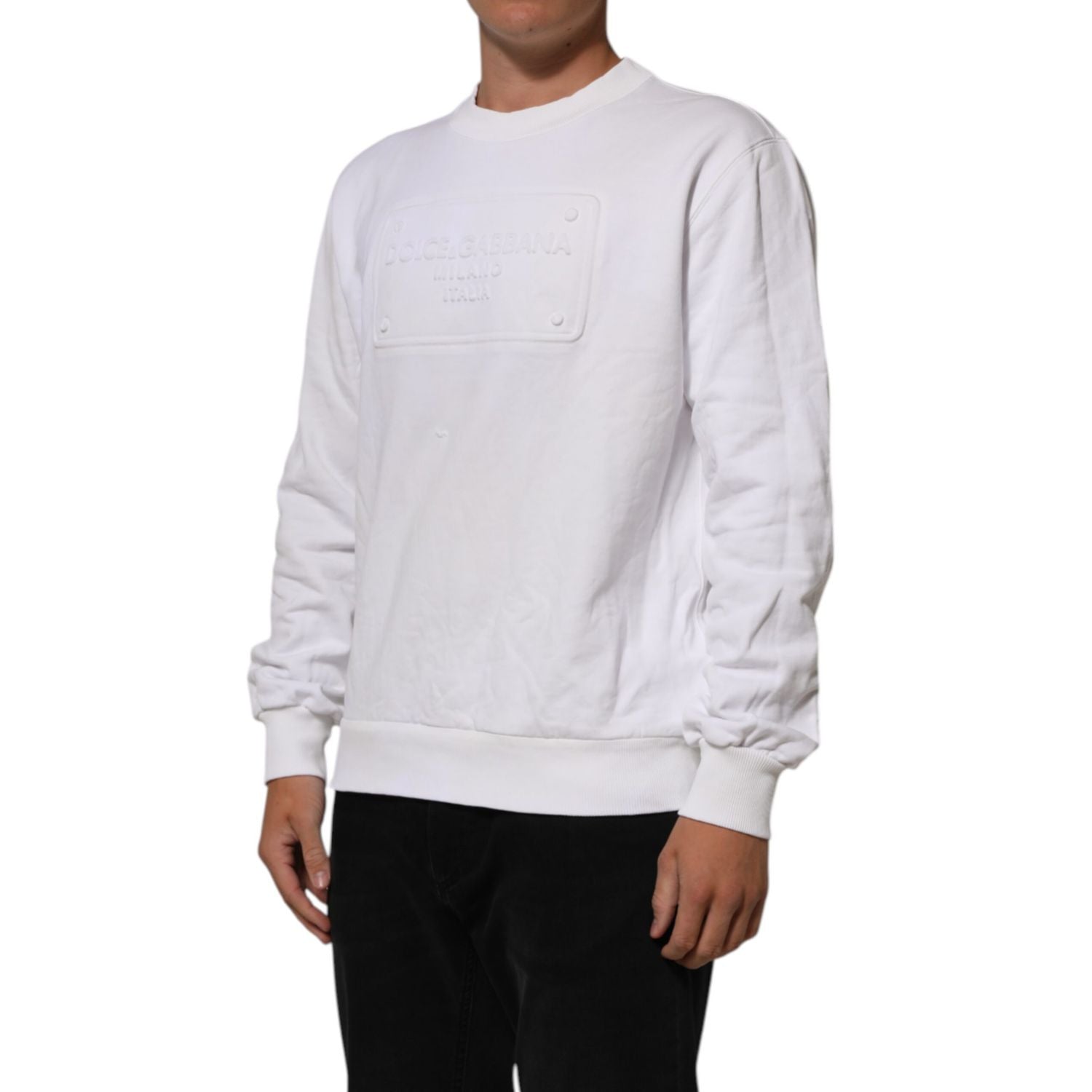 Dolce & Gabbana White Embossed Logo Men Sweatshirt Sweater