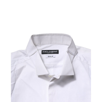 Dolce & Gabbana White GOLD Bib Poplin Dress Men Formal Shirt