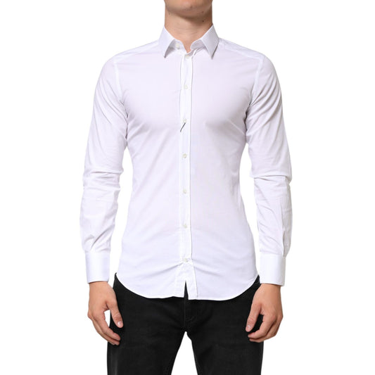 Dolce & Gabbana White GOLD Cotton Long Sleeves Dress Men Shirt TSH90819-38
