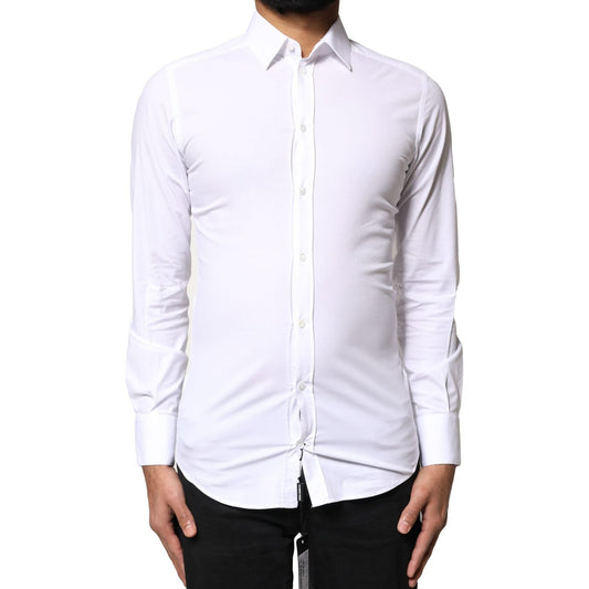 Dolce & Gabbana White GOLD Cotton Long Sleeves Dress Shirt
