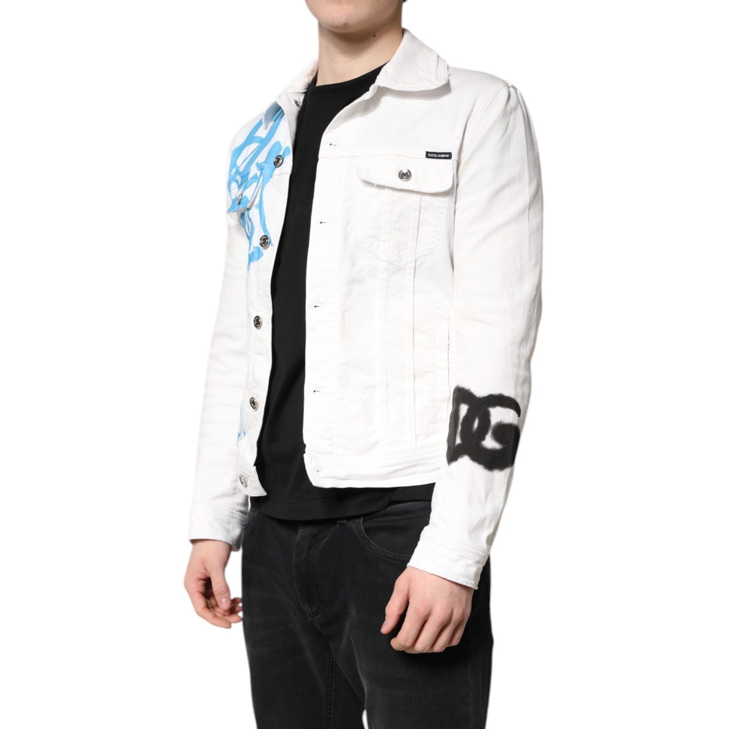 Dolce & Gabbana White Graffiti Cotton Stretch Denim Jacket