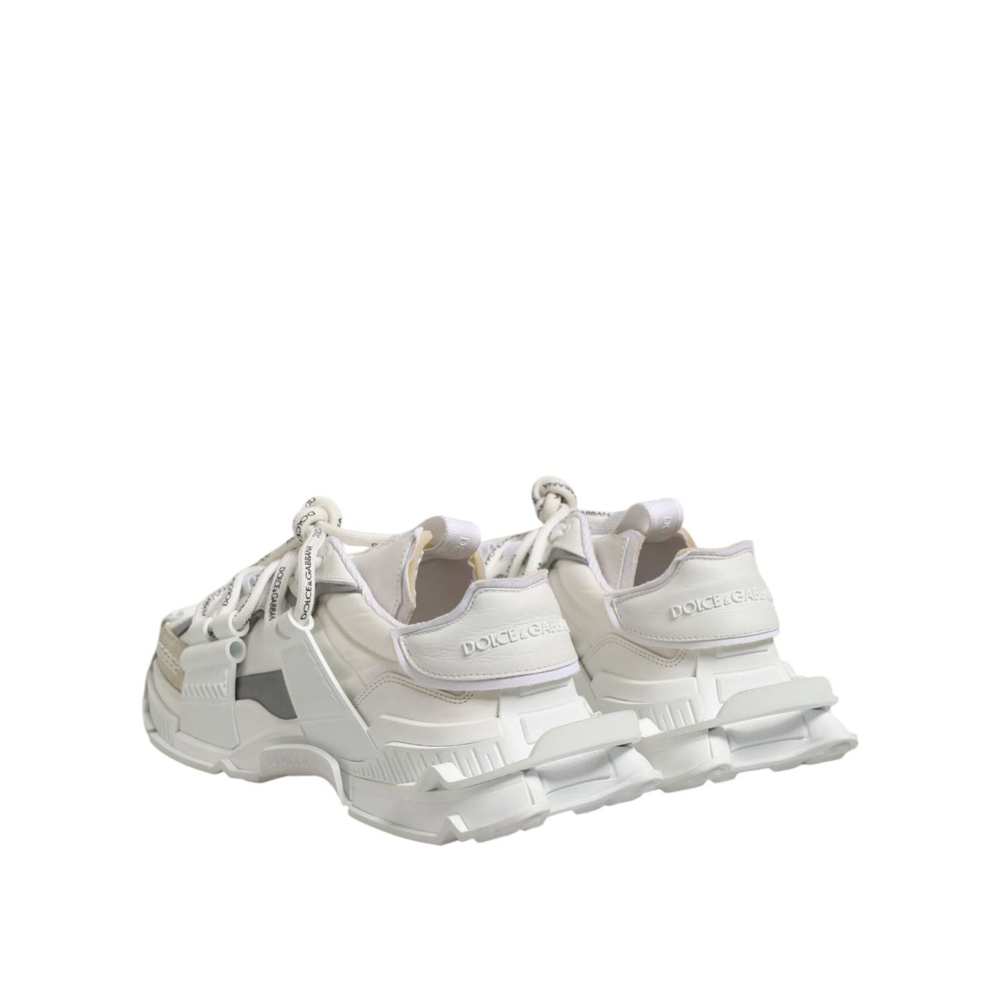 Dolce & Gabbana White Gray Low Top Space Sneakers Shoes, rear side view showing logo and lace-up closure.