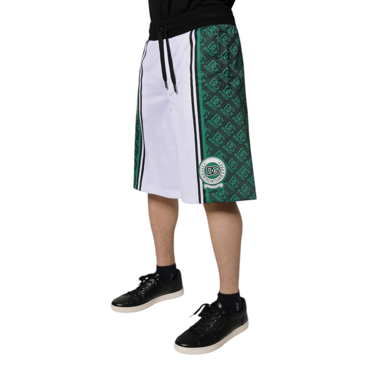 Dolce & Gabbana White Green Men Jersey Sweatshorts Shorts