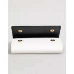 Dolce & Gabbana White Leather Card Case Holder Wallet Gold Logo Plate Key Holder with open view of black interior and snap closures.