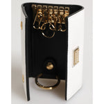 Dolce & Gabbana White Leather Card Case Holder Wallet Gold Logo Plate Key Holder with interior hooks and ring.