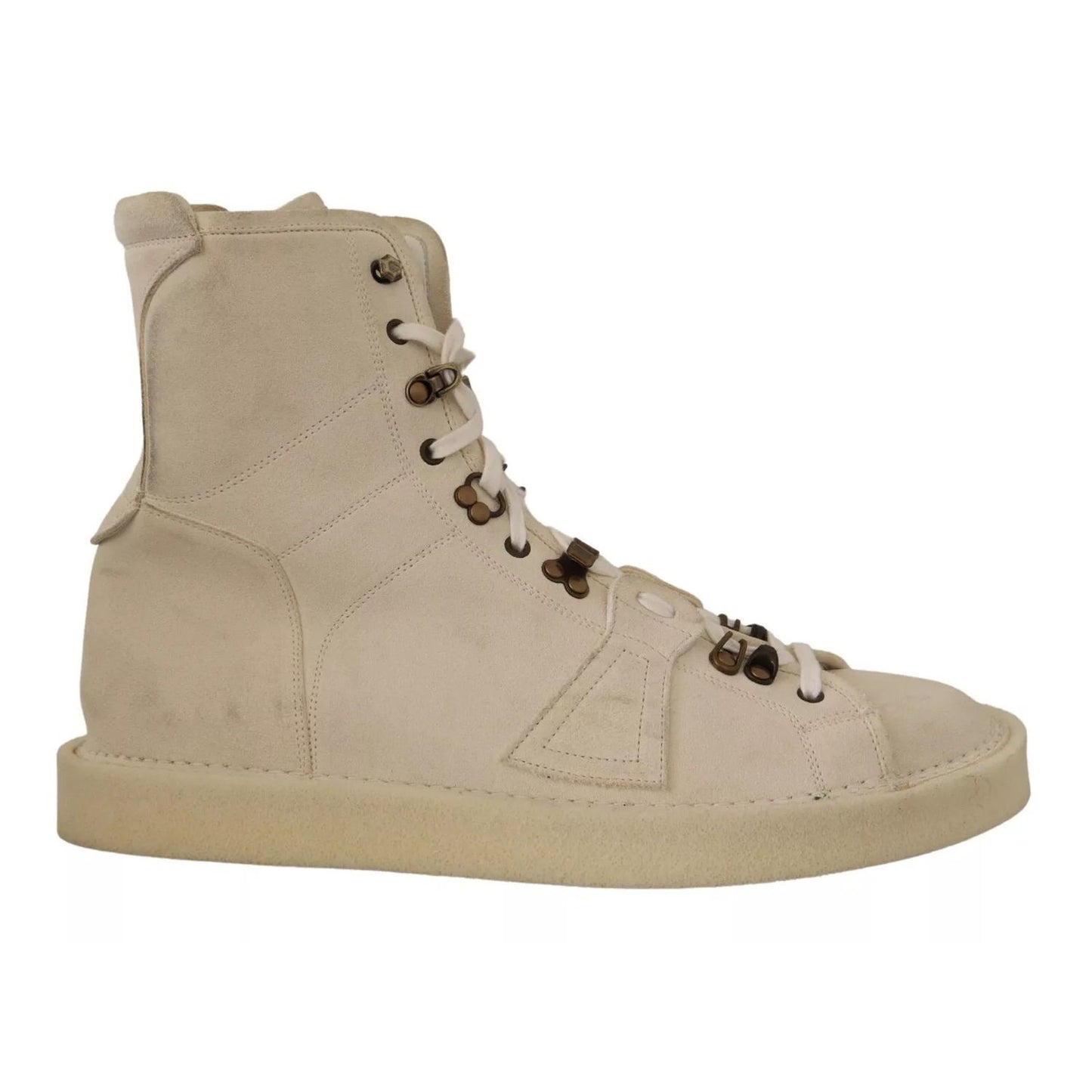 Dolce & Gabbana White Leather Lace Up Mens Boots