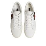 Top view of Dolce & Gabbana White Leather Sacre Heart Patch Sneakers Shoes with heart embroidery on white calf leather.