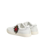 Dolce & Gabbana White Leather Sacre Heart Patch Sneakers Shoes with embroidered heart design