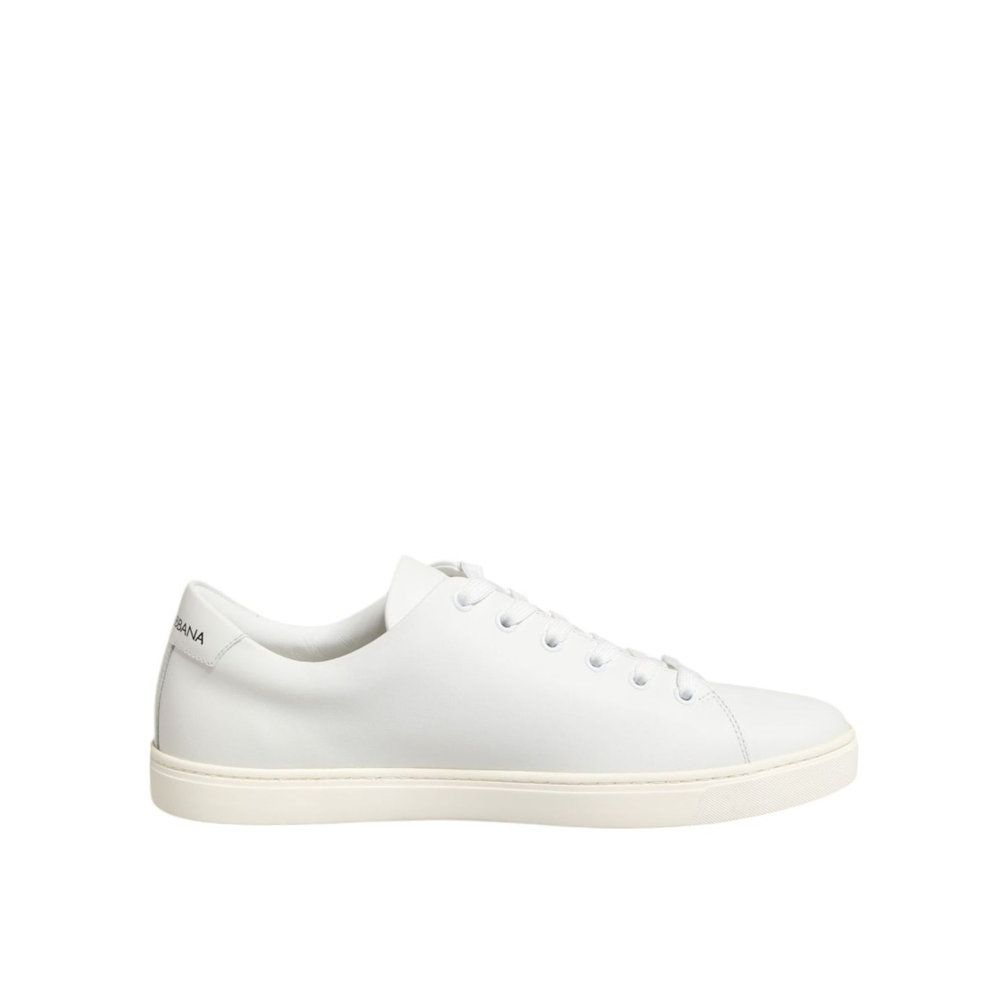 Dolce & Gabbana White Leather Sacre Heart Patch Sneakers Shoes, stylish white low-top sneakers with embroidered heart detail.