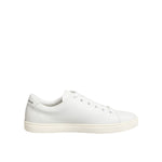 Dolce & Gabbana White Leather Sacre Heart Patch Sneakers Shoes, stylish white low-top sneakers with embroidered heart detail.