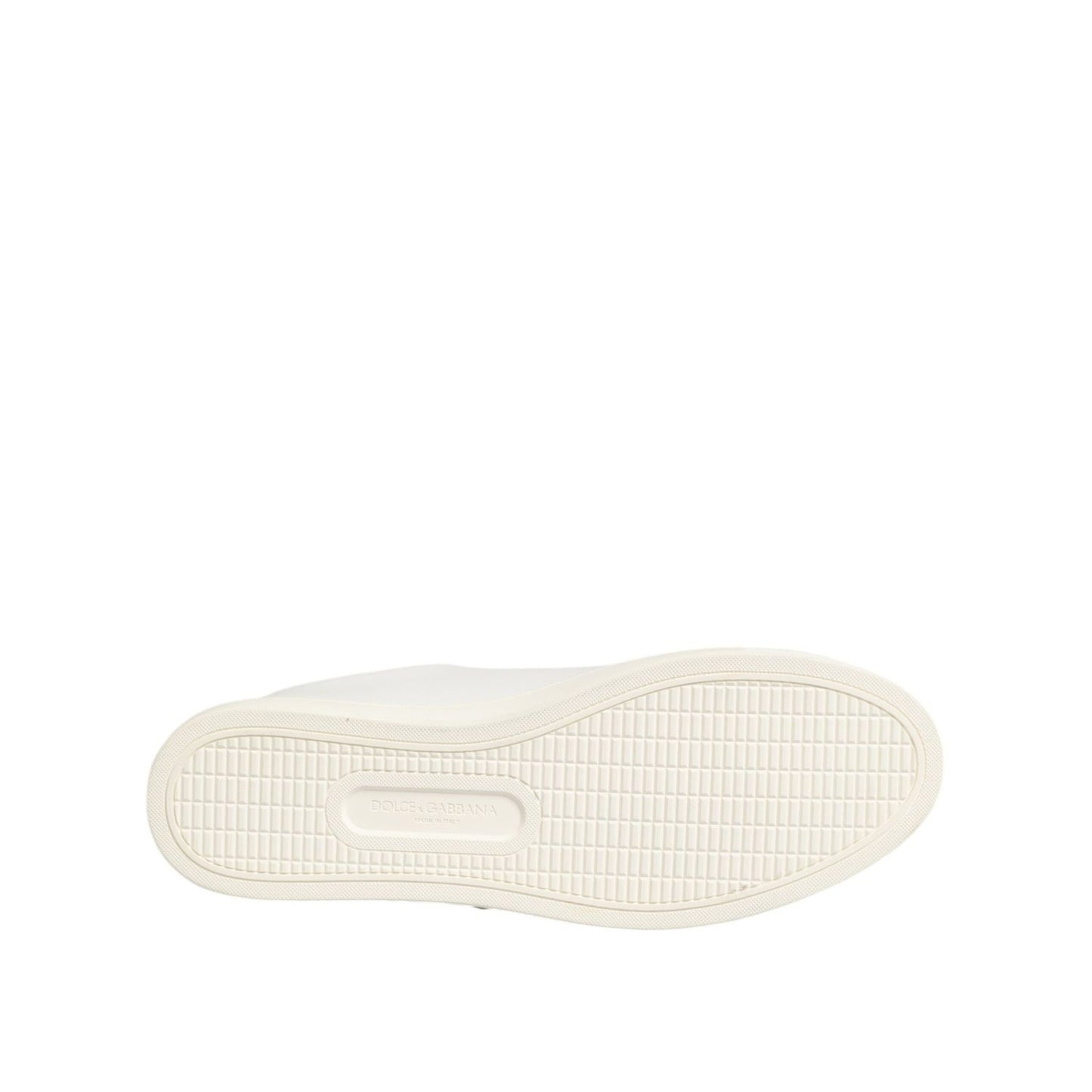 Sole view of Dolce & Gabbana White Leather Sacre Heart Patch Sneakers Shoes, featuring a durable rubber sole.
