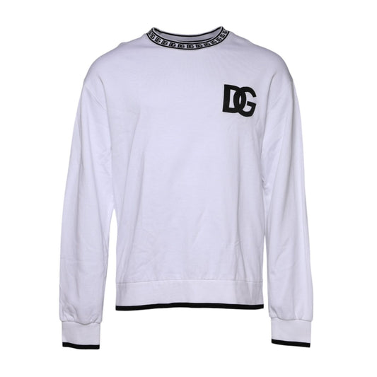 Dolce & Gabbana White Logo Cotton Crew Neck Pullover Sweater TSH90302-52