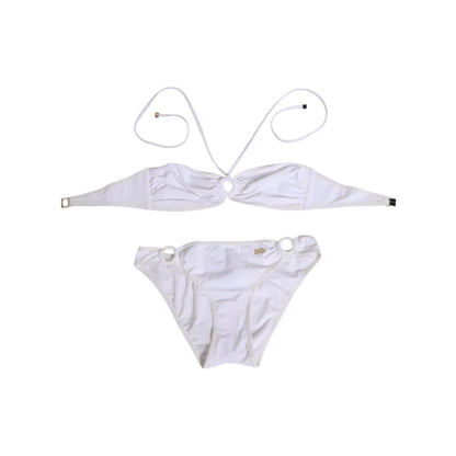 Dolce & Gabbana White Logo Swimsuit 2 Piece Top Bottom Swimwear