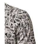 Dolce & Gabbana White Musical Print Collared Polo T-shirt with musical instruments design in close-up view.