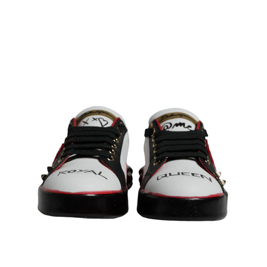 Dolce & Gabbana White Red Crystals Leather Portofino Sneakers Shoes LA12189-36.5