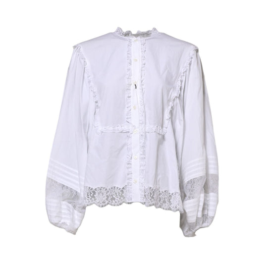 Dolce & Gabbana White Ruffled Lace Embellished Blouse Top TSH852028-38