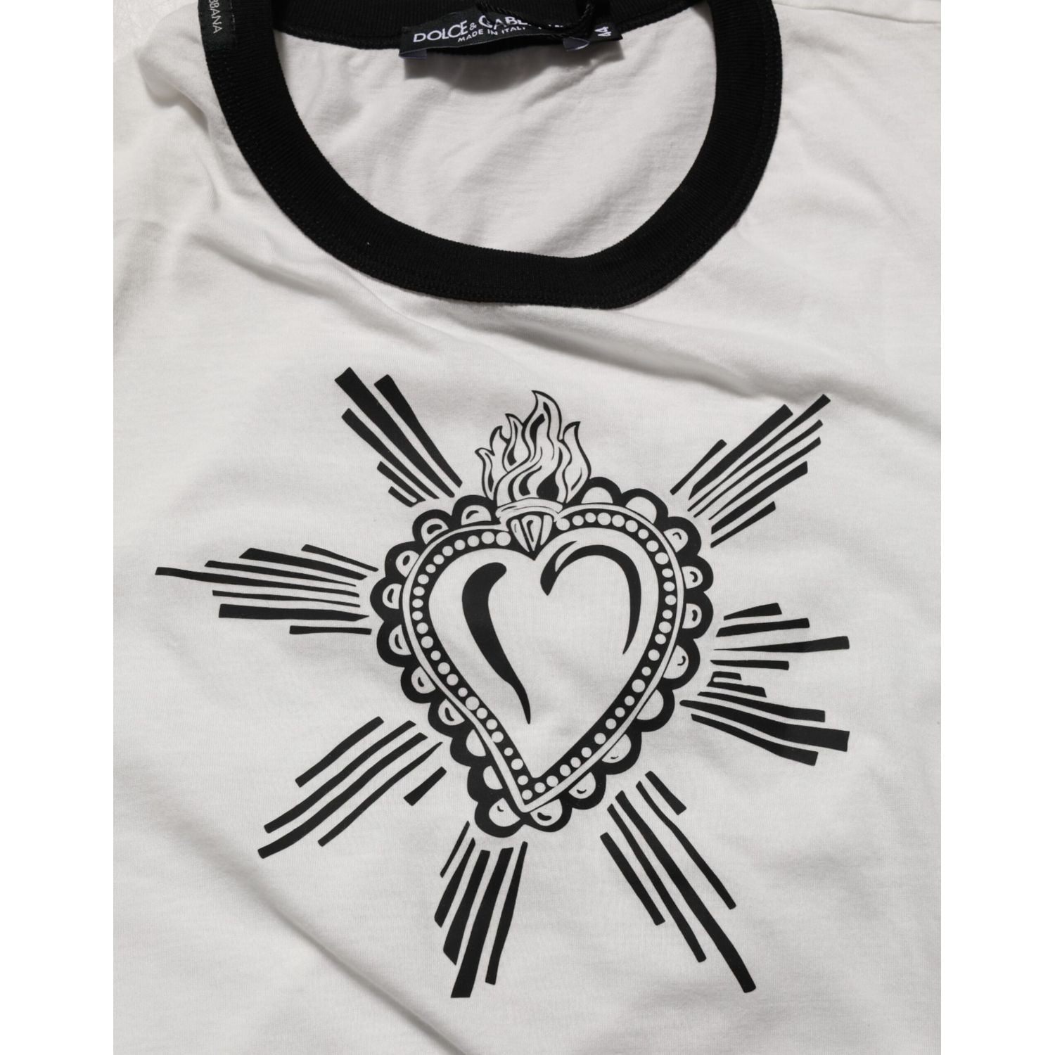 Dolce & Gabbana White Sacred Heart Cotton Crew Neck T-shirt