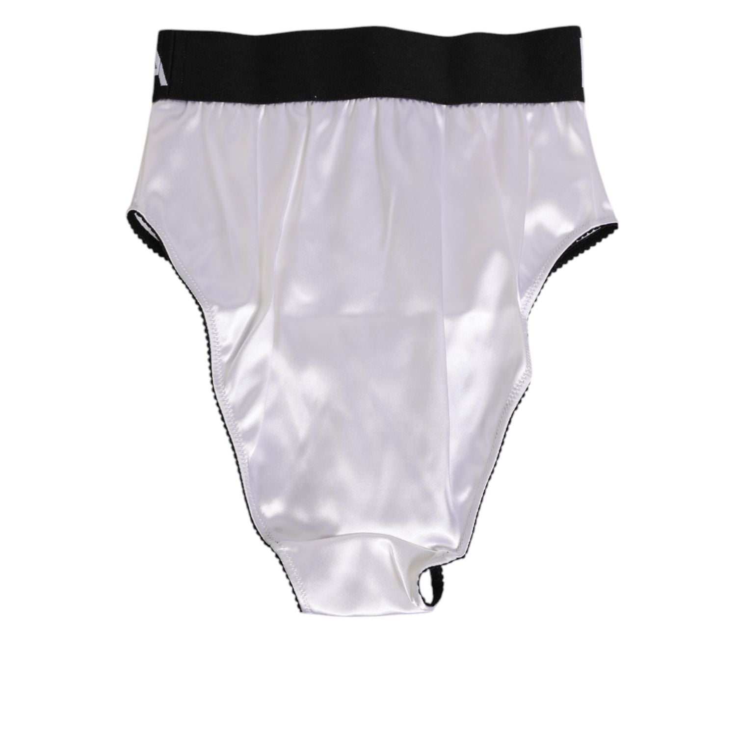 Dolce & Gabbana White Satin High-Waist Black Logo Women Underwear