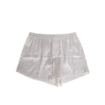 Dolce & Gabbana White Silk Satin Elastic Men Boxer Short Swimwear with button detail and logo, showcasing Italian craftsmanship.
