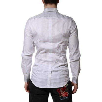 Dolce & Gabbana White Striped GOLD Long Sleeves Dress Shirt