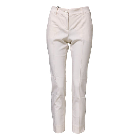 Dolce & Gabbana White Wool Tapered High Waist Pants PAN76498-36