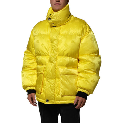 Dolce & Gabbana Yellow Nylon Logo Puffer Bomber Men Jacket
