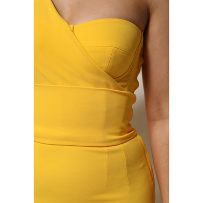Dolce & Gabbana Yellow One Shoulder Side Slit Midi Dress