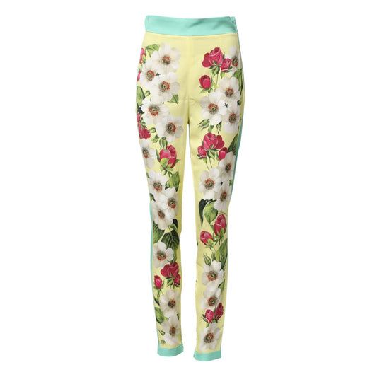 Dolce & Gabbana Yellow Silk Floral Leggings Pants PAN76148-40