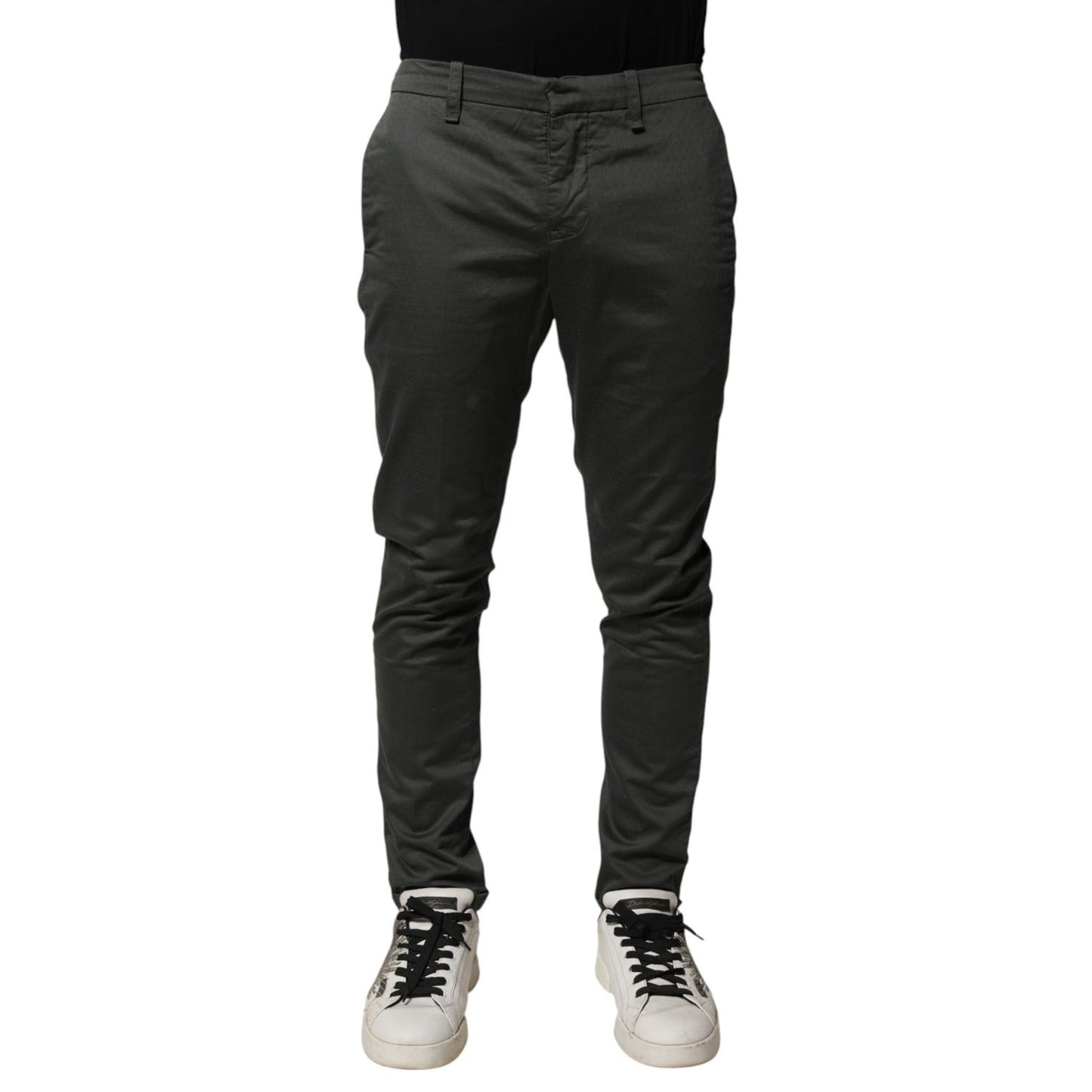 Dondup Dark Gray Cotton Mid Waist Skinny Men Chino Trouser Pants showcasing sleek casual style
