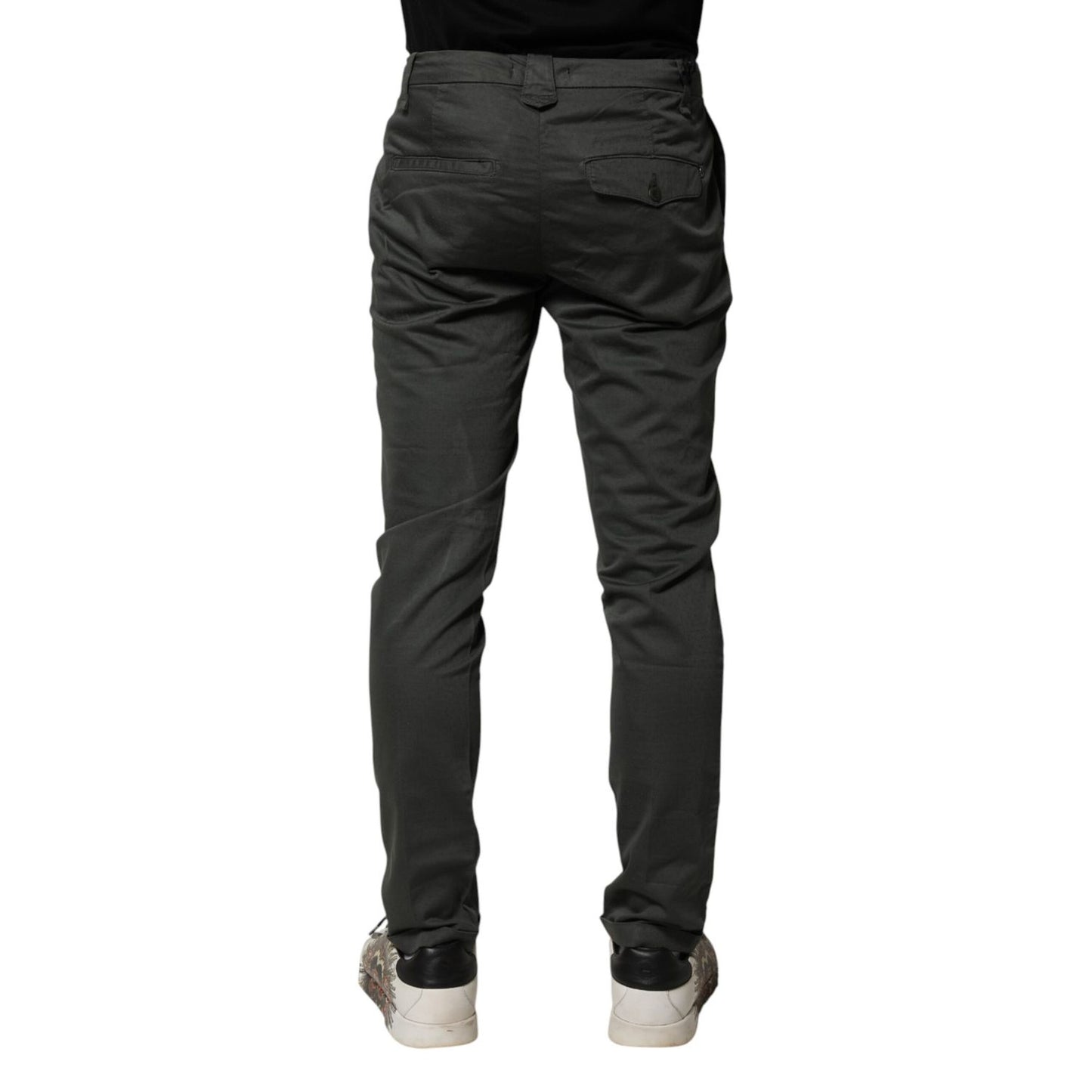 Back view of Dondup Dark Gray Cotton Mid Waist Skinny Men Chino Trouser Pants