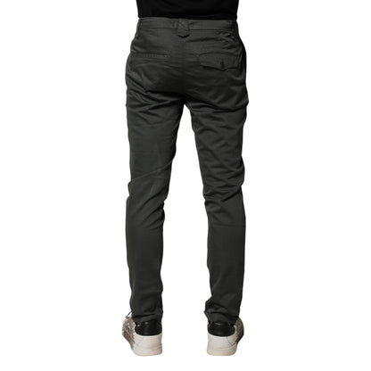 Back view of Dondup Dark Gray Cotton Mid Waist Skinny Men Chino Trouser Pants