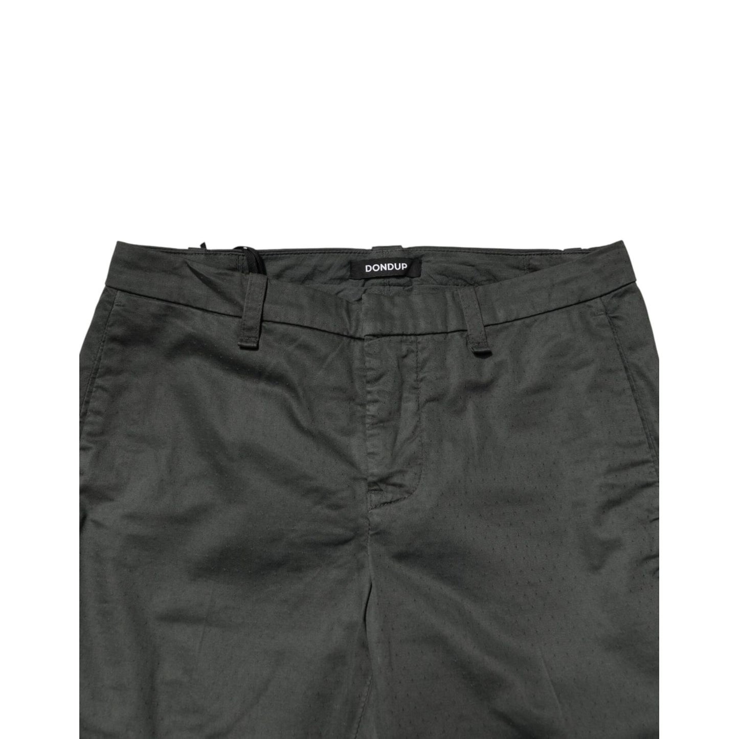 Dondup Dark Gray Cotton Mid Waist Skinny Men Chino Trouser Pants featuring a sleek silhouette and refined design for stylish outfits.