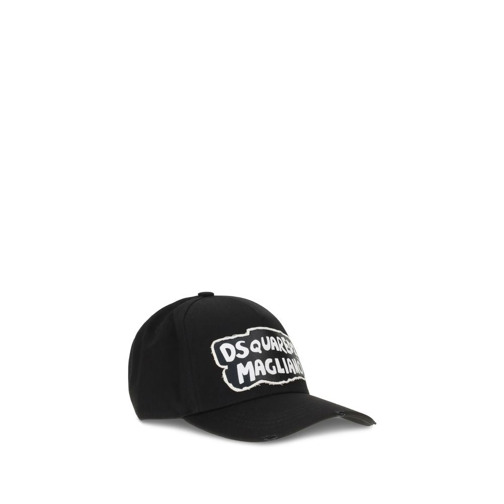 Dsquared² Black Cotton Cap (Baseball Hat) with contrasting signature and lettering, adjustable back for a personalized fit.