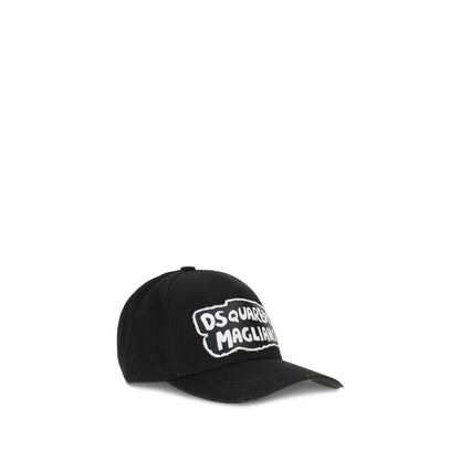Dsquared² Black Cotton Cap (Baseball Hat) with contrasting signature and lettering, adjustable back for a personalized fit.