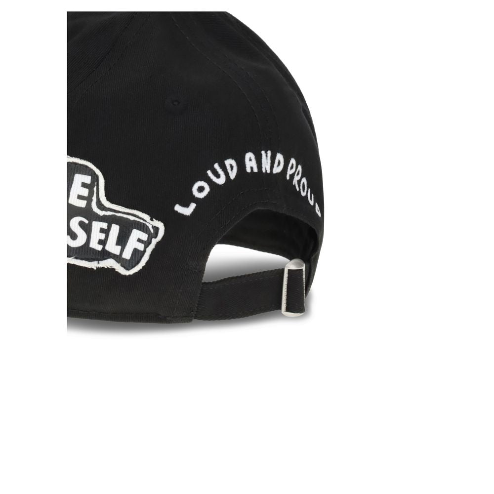 Dsquared² Black Cotton Cap (Baseball Hat) featuring bold lettering on the side and back with adjustable strap for a perfect fit.
