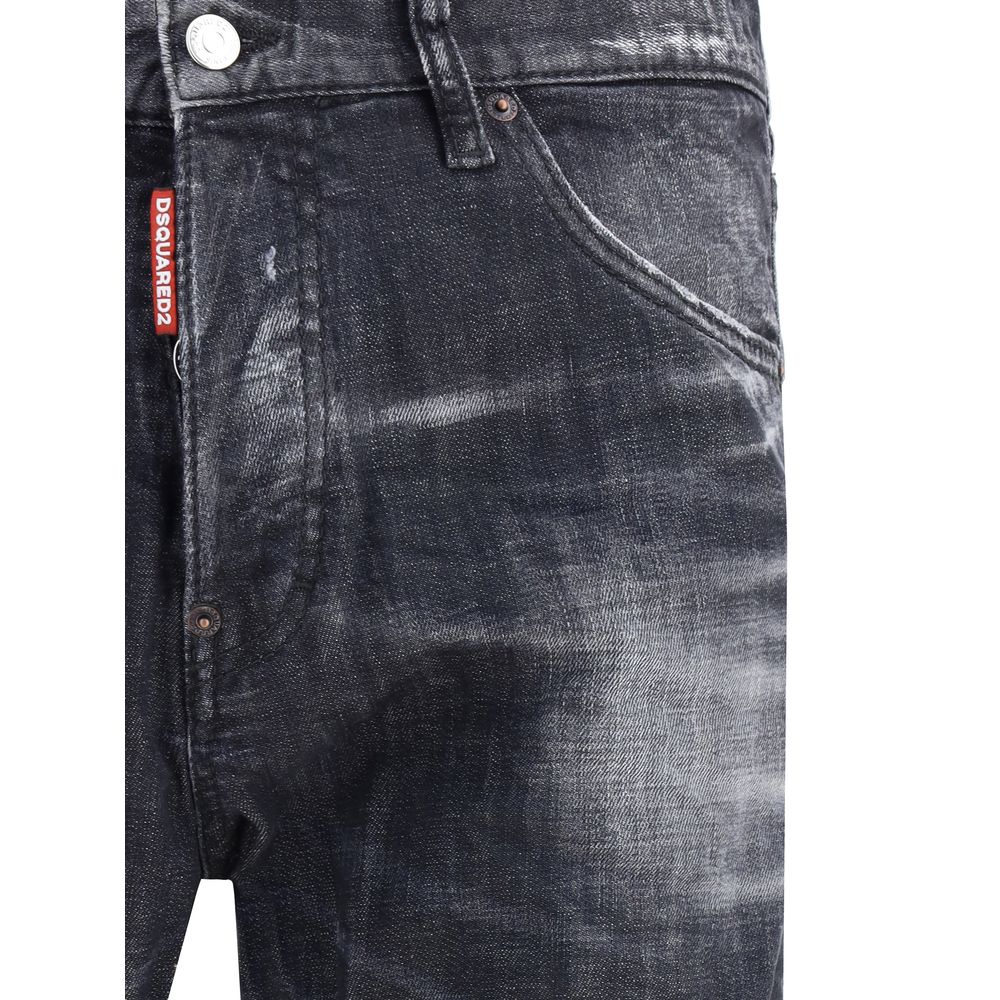 Close-up of Dsquared² Black Cotton Slim Fit Jeans showcasing logo and classic five-pocket design.