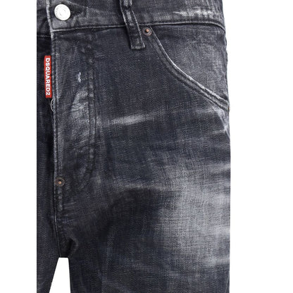 Close-up of Dsquared² Black Cotton Slim Fit Jeans showcasing logo and classic five-pocket design.