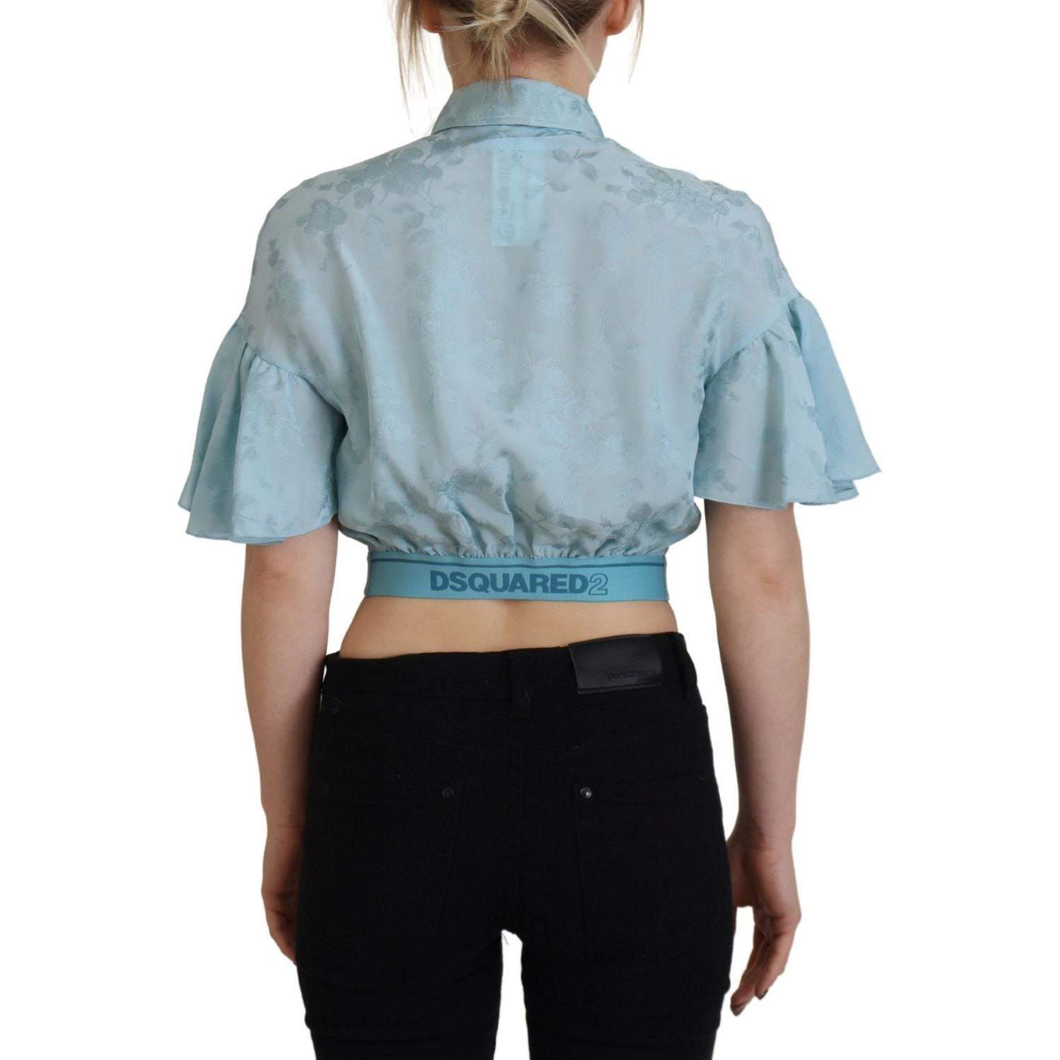 بلوزة قصيرة بأكمام قصيرة وأزرار وياقة زرقاء من Dsquared²