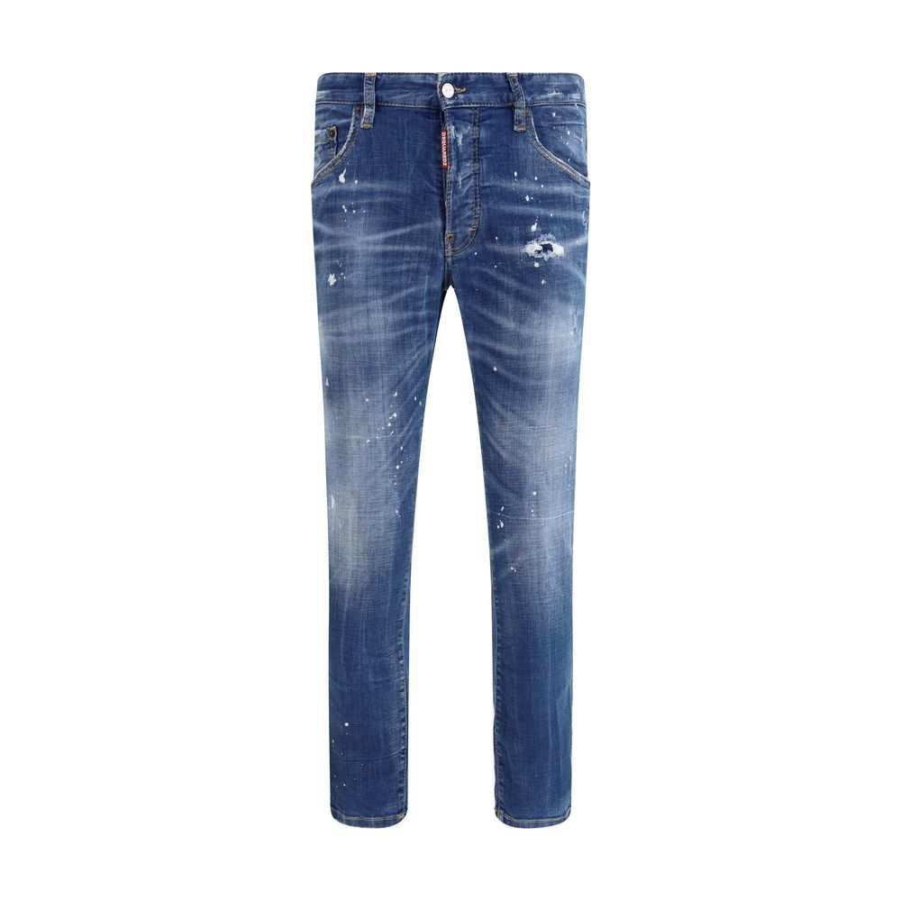 Dsquared² Blue Cotton Slim Fit Jeans with worn-effect finish and logo patch AW25