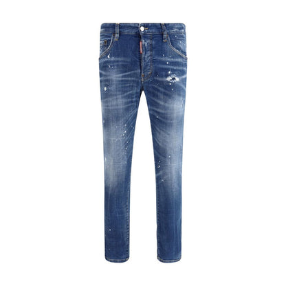 Dsquared² Blue Cotton Slim Fit Jeans with worn-effect finish and logo patch AW25
