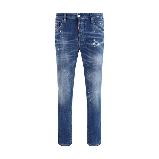Dsquared² Blue Cotton Slim Fit Jeans with worn-effect finish and logo patch AW25