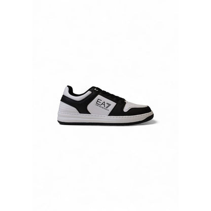 EA7 Emporio Armani Black And White Polyester Athletic Sneakers for men, lightweight and durable with rubber sole.