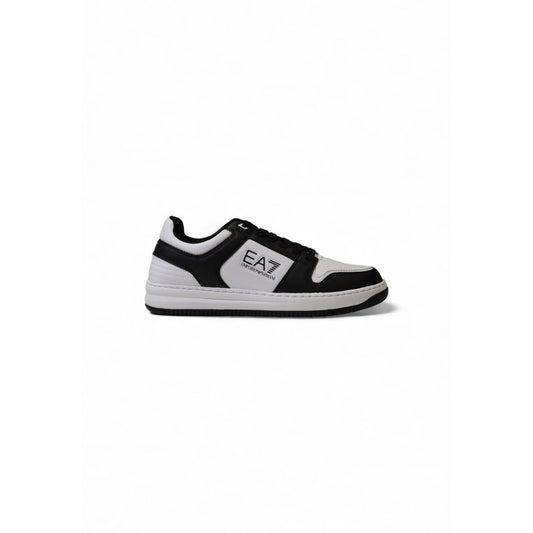 EA7 Emporio Armani Black And White Polyester Athletic Sneakers for men, lightweight and durable with rubber sole.